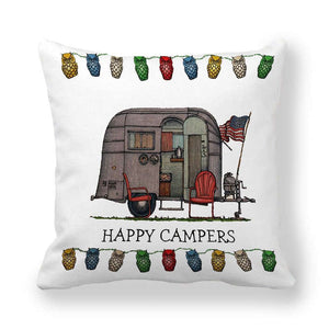 GeckoCustom Happy Camper Pillow Case Owl Camper Throw Pillow Case Cover Decorative Pillowcases 45*45CM Car Pillowcase hoofdkussen almohada 10 / 450*450mm