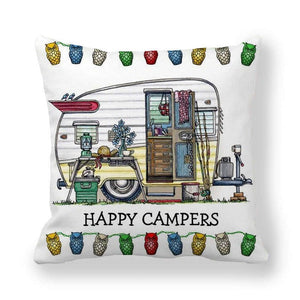 GeckoCustom Happy Camper Pillow Case Owl Camper Throw Pillow Case Cover Decorative Pillowcases 45*45CM Car Pillowcase hoofdkussen almohada 1 / 450*450mm