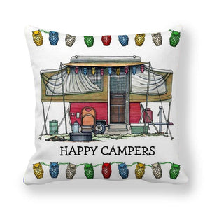 GeckoCustom Happy Camper Pillow Case Owl Camper Throw Pillow Case Cover Decorative Pillowcases 45*45CM Car Pillowcase hoofdkussen almohada 4 / 450*450mm