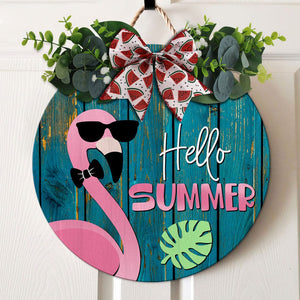 GeckoCustom Hello Summer Flamingo Door Sign K228 889348