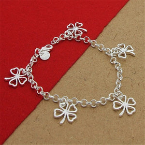 GeckoCustom High Quality 925 Sterling Silver Bracelet Four Leaf Clover Bracelet 8 Inches For Women & Men Party Charm Jewelry Gifts