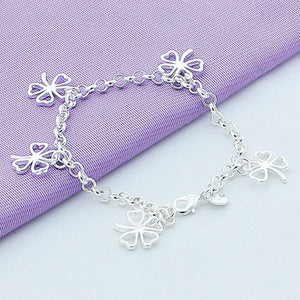 GeckoCustom High Quality 925 Sterling Silver Bracelet Four Leaf Clover Bracelet 8 Inches For Women & Men Party Charm Jewelry Gifts