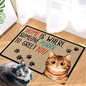 GeckoCustom Home Is Where Someone Purrs To Greet You For Cat Lover Doormat Personalized Gift N304 889522