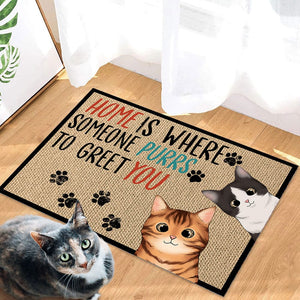 GeckoCustom Home Is Where Someone Purrs To Greet You For Cat Lover Doormat Personalized Gift N304 889522