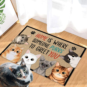 GeckoCustom Home Is Where Someone Purrs To Greet You For Cat Lover Doormat Personalized Gift N304 889522