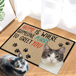 GeckoCustom Home Is Where Someone Purrs To Greet You For Cat Lover Doormat Personalized Gift N304 889522