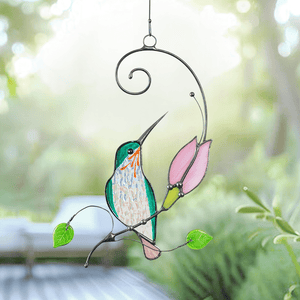 GeckoCustom Humming Bird Stained Glass Window Hangings Christmas Memorial Suncatcher HO82 893180 4 inches x 6.4 inches