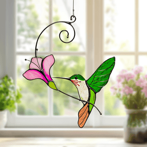 GeckoCustom Humming Bird Stained Glass Window Hangings Christmas Memorial Suncatcher HO82 893180 4 inches x 6.4 inches