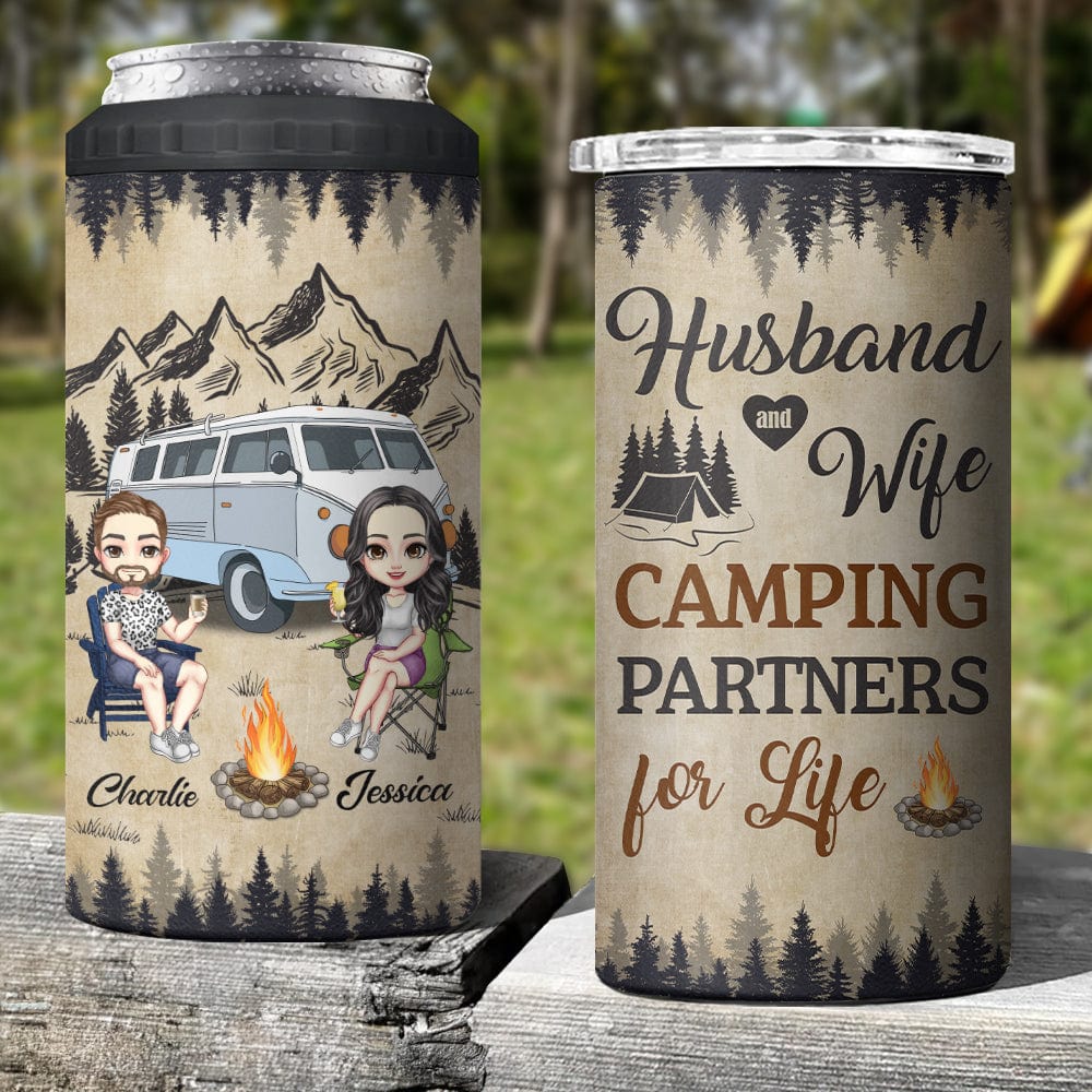 GeckoCustom Husband And Wife Camping Partners For Life 4 In 1 Can Cooler Tumbler Personalized Gift K228 889524 16oz