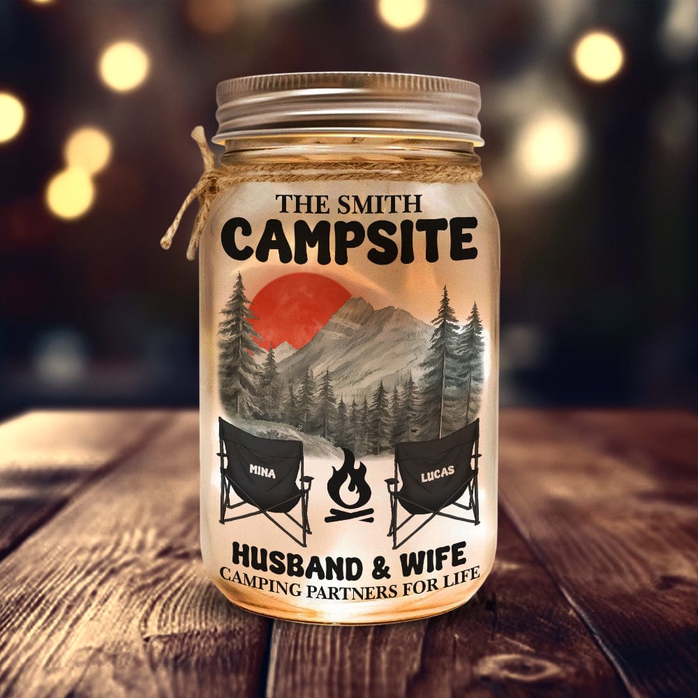 GeckoCustom Husband & Wife Camping Partners For Life Personalized Gift Mason Jar Light HA75 891284 16oz / 1 Side