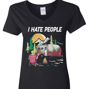 GeckoCustom I Hate People Camping For Campers Dark Shirt N304 889350 Women V-neck / V Black / S