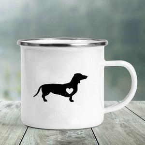 GeckoCustom I Love Dachshunds Printed Enamel Mug Creative Glass Coffee Drinks Dessert Milk Cup Glass Vintage Heatable Handle Drinkware Gifts XH196-A015WH-8 / 360ML