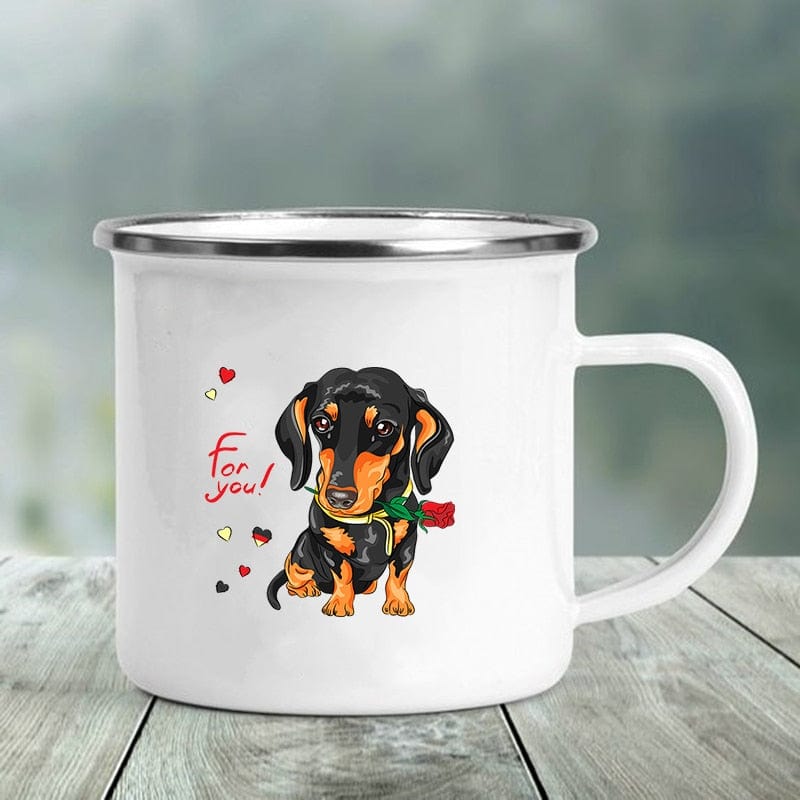 GeckoCustom I Love Dachshunds Printed Enamel Mug Creative Glass Coffee Drinks Dessert Milk Cup Glass Vintage Heatable Handle Drinkware Gifts XH192-A015WH-8 / 360ML