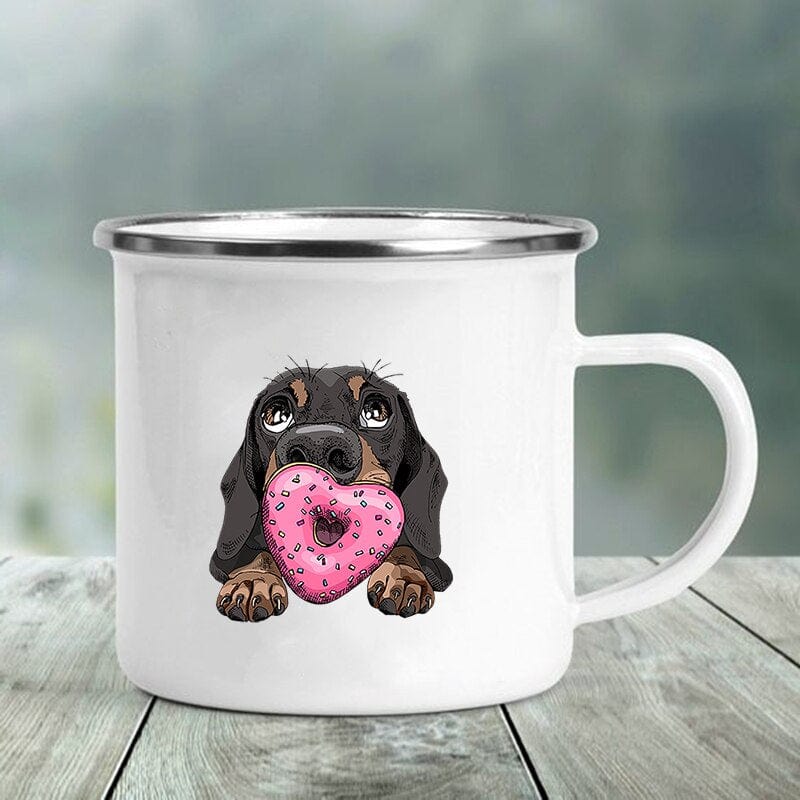 GeckoCustom I Love Dachshunds Printed Enamel Mug Creative Glass Coffee Drinks Dessert Milk Cup Glass Vintage Heatable Handle Drinkware Gifts XH181-A015WH-8 / 360ML