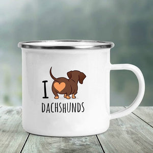 GeckoCustom I Love Dachshunds Printed Enamel Mug Creative Glass Coffee Drinks Dessert Milk Cup Glass Vintage Heatable Handle Drinkware Gifts XH199-A015WH-8 / 360ML