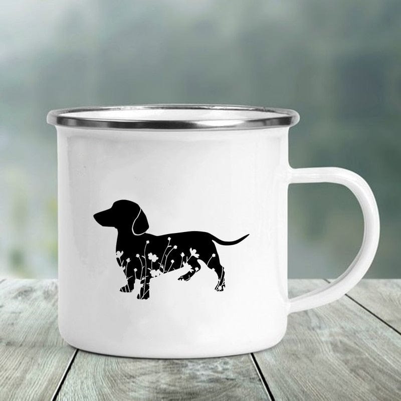 GeckoCustom I Love Dachshunds Printed Enamel Mug Creative Glass Coffee Drinks Dessert Milk Cup Glass Vintage Heatable Handle Drinkware Gifts XH195-A015WH-8 / 360ML