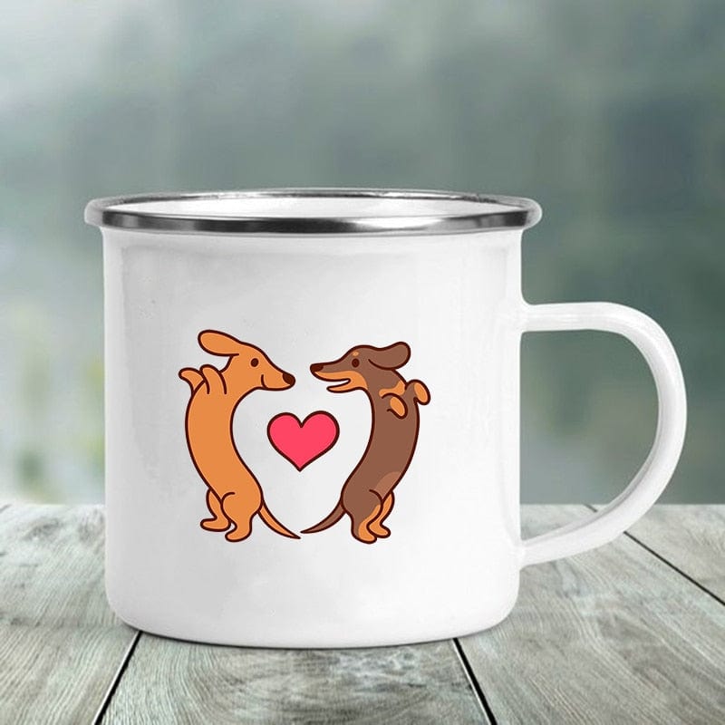 GeckoCustom I Love Dachshunds Printed Enamel Mug Creative Glass Coffee Drinks Dessert Milk Cup Glass Vintage Heatable Handle Drinkware Gifts