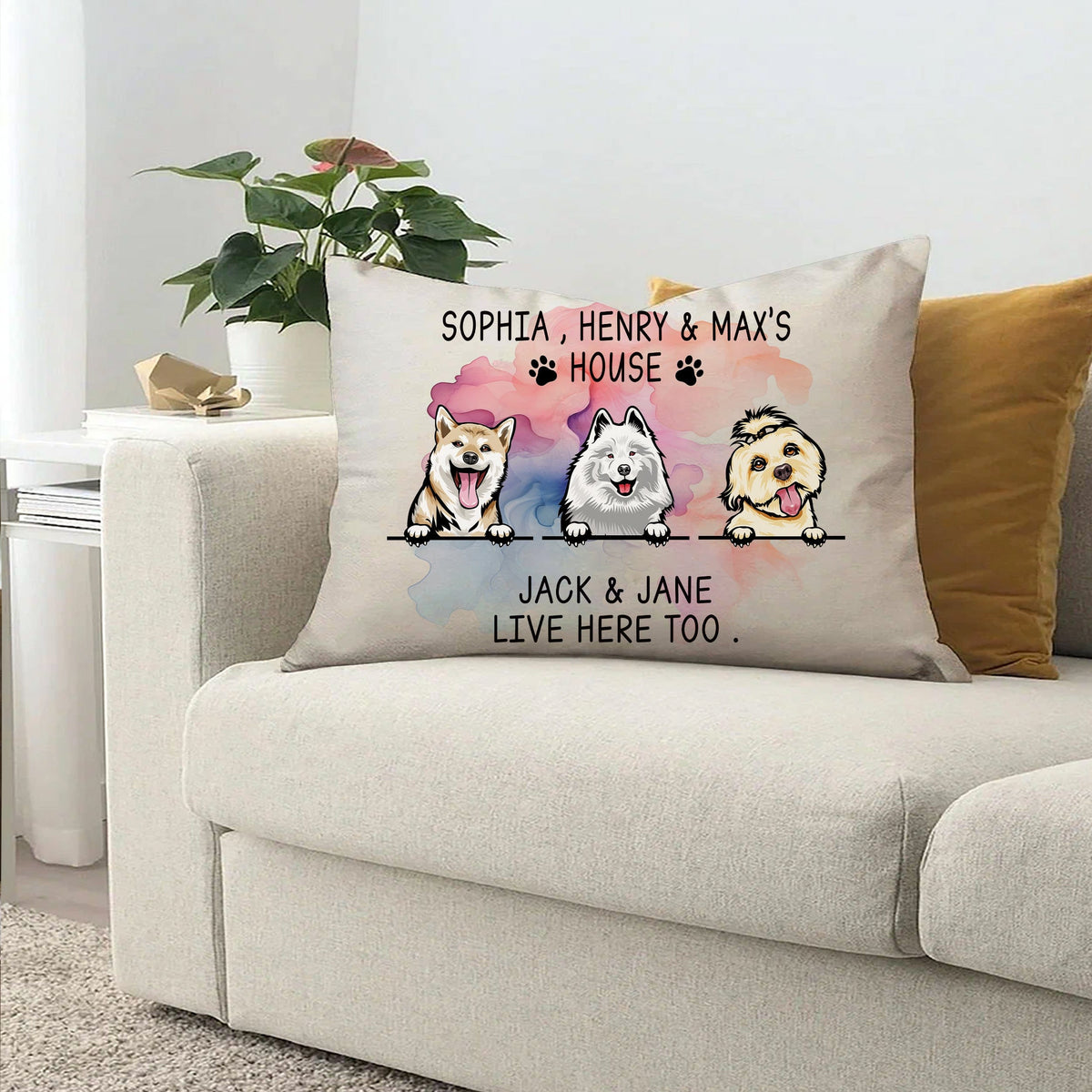 GeckoCustom Live Here Too For Dog Lovers Medium Pillow Personalized Gift HO82 890500