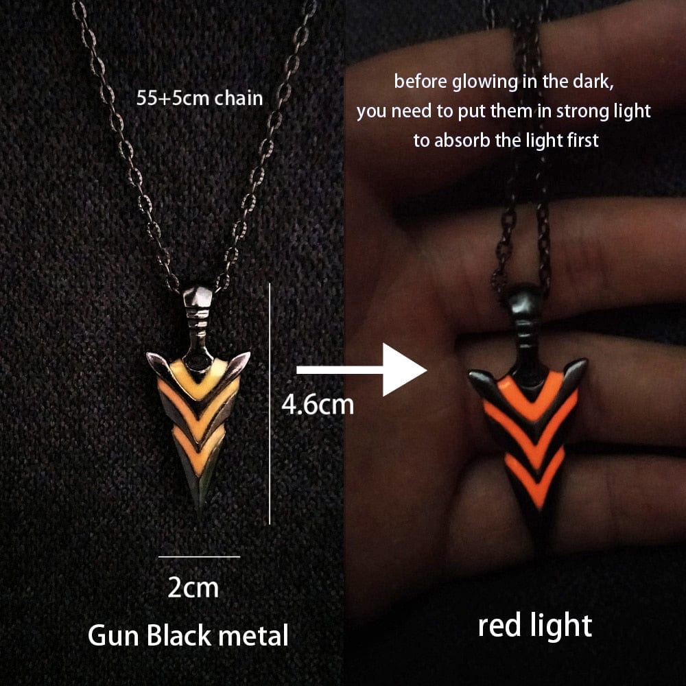 GeckoCustom Luminous Glowing Arrow Pendant Necklace Knight Spear Necklace Glow In The Dark Pike Necklace for Women Men Halloween Gift Arrow Gun Red