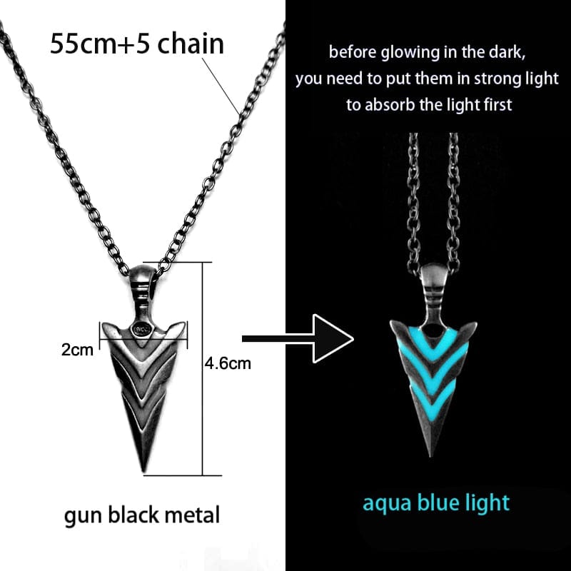 GeckoCustom Luminous Glowing Arrow Pendant Necklace Knight Spear Necklace Glow In The Dark Pike Necklace for Women Men Halloween Gift gun black