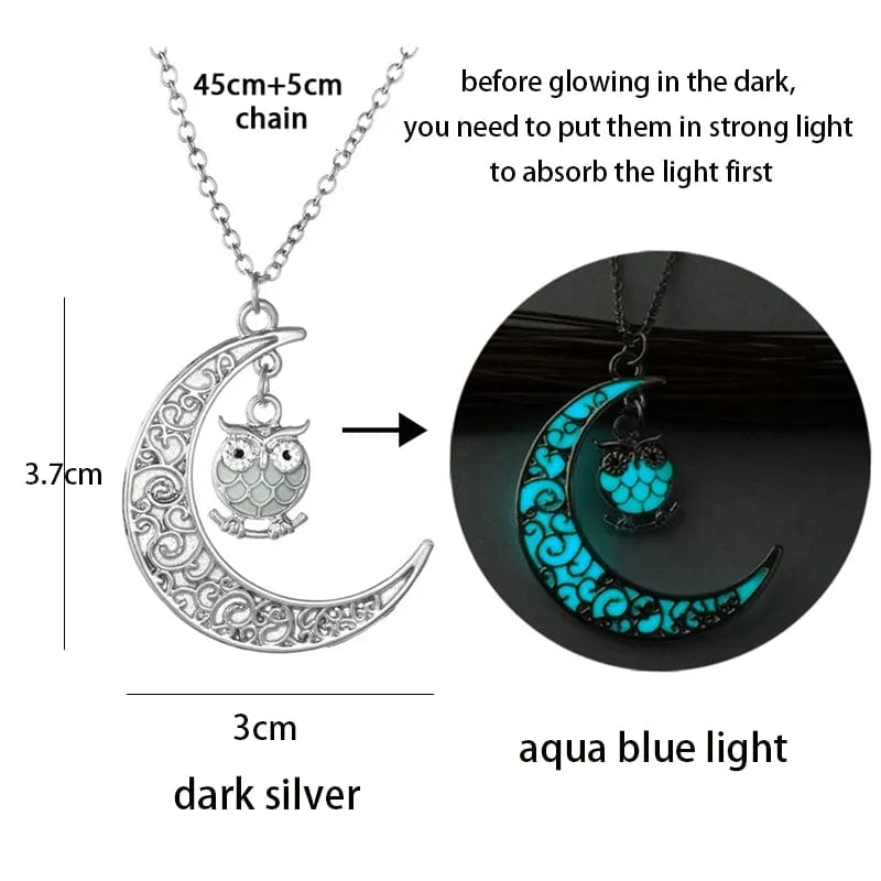 GeckoCustom Luminous Glowing Arrow Pendant Necklace Knight Spear Necklace Glow In The Dark Pike Necklace for Women Men Halloween Gift Owl Moon Aqua Blue