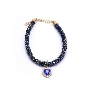 GeckoCustom Luxury Crystal Cat Collar Heart Gem Pendant Party Reflective Rhinestone Necklace Adjustable Cats Puppy Chihuahua Pet Accessories Navy Blue / S (20-25cm)