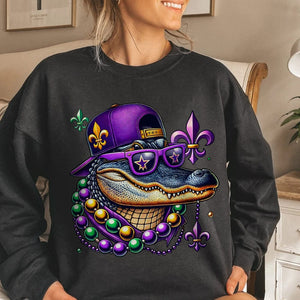 GeckoCustom Mardi Gras Fat Tuesday Dark Shirt Mardi Beads Louisiana Mardi Party Gift CH07 895188 Sweatshirt (Favorite) / V Black / S