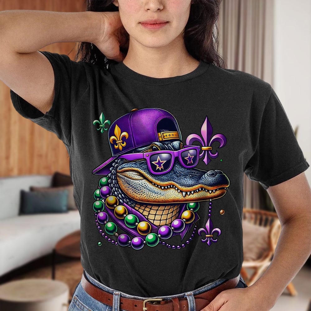 GeckoCustom Mardi Gras Fat Tuesday Dark Shirt Mardi Beads Louisiana Mardi Party Gift CH07 895188 Women Tee / Black Color / S