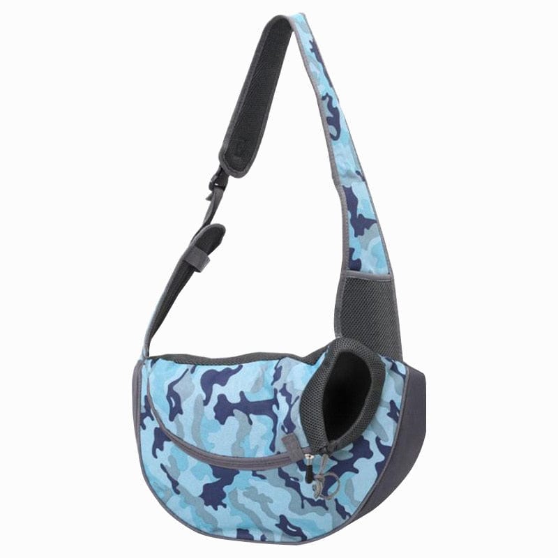 GeckoCustom Mesh Oxford Pet Outdoor Travel Pet Puppy Carrier Handbag Pouch Single Shoulder Bag Sling Mesh Comfort Travel Tote Shoulder Bag Camouflage blue / S