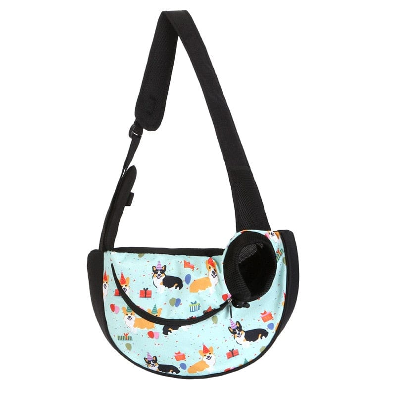 GeckoCustom Mesh Oxford Pet Outdoor Travel Pet Puppy Carrier Handbag Pouch Single Shoulder Bag Sling Mesh Comfort Travel Tote Shoulder Bag Corgi Blue / S