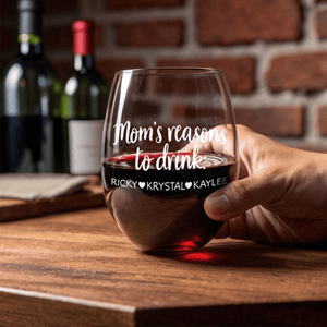 GeckoCustom Mom's Reasons To Drink Mother's Day Stemless Wine Glass Personalized Gift TH10 892267 14.5 oz