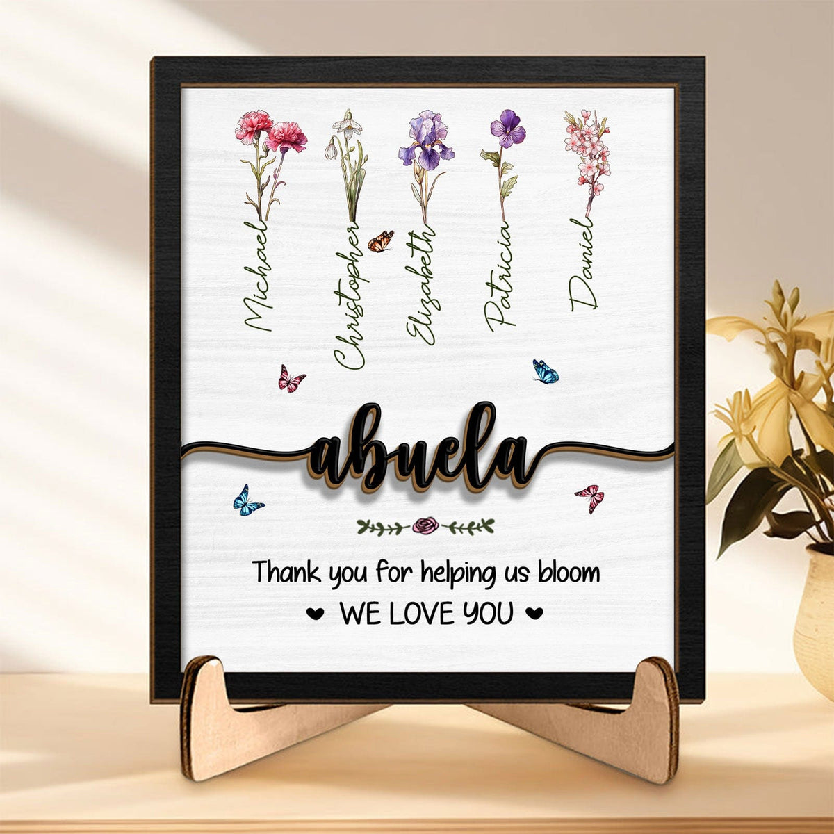 GeckoCustom Mom Thank You For Helping Us Bloom Family 2-Layered Wooden Plaque With Stand Personalized Gift TA29 890300