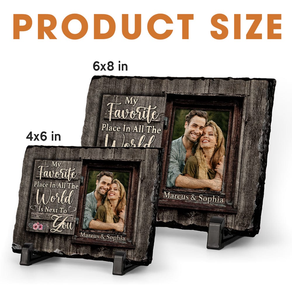 GeckoCustom My Favorite Place Is Next To You Personalized Couple Photo Rectangle Shaped Stone With Stand HO82 895100