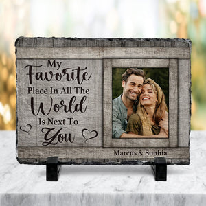 GeckoCustom My Favorite Place Is Next To You Personalized Couple Photo Rectangle Shaped Stone With Stand HO82 895100