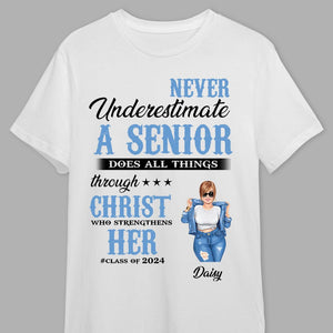 GeckoCustom Never Underestimate A Senior Graduation Shirt, Back To School Gift HN590