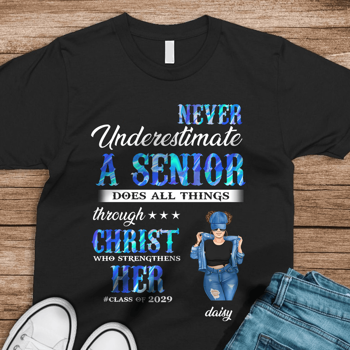 GeckoCustom Never Underestimate A Senior Graduation Shirt, Back To School Gift HN590 HA75 891890