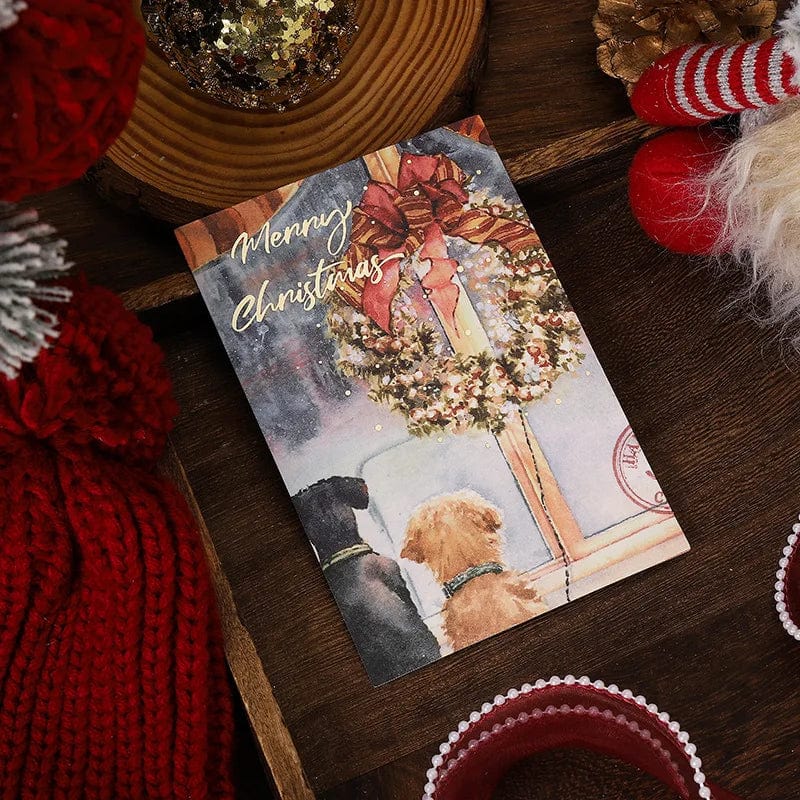 GeckoCustom New 10PCS Christmas Foil Greeting Card Postcard Florist Baking Gift Small Card Blessing Message Card Stamped Postcard Wall Decor B
