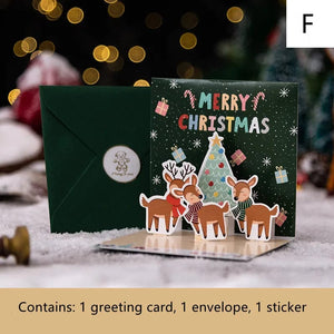 GeckoCustom New 6/1PC 3D Greeting Cards With Envelope Friend Family Blessing Postcard For Birthday New Year Christmas Gifts Xmas Decoration F / 1PC