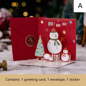 GeckoCustom New 6/1PC 3D Greeting Cards With Envelope Friend Family Blessing Postcard For Birthday New Year Christmas Gifts Xmas Decoration A / 1PC