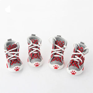 GeckoCustom New Design 4pcs/Set Pet Dog Shoes Small Dog Puppy Boots Football Style Cheap Dog Summer Shoes For Small Pets Four Colors Red / XS