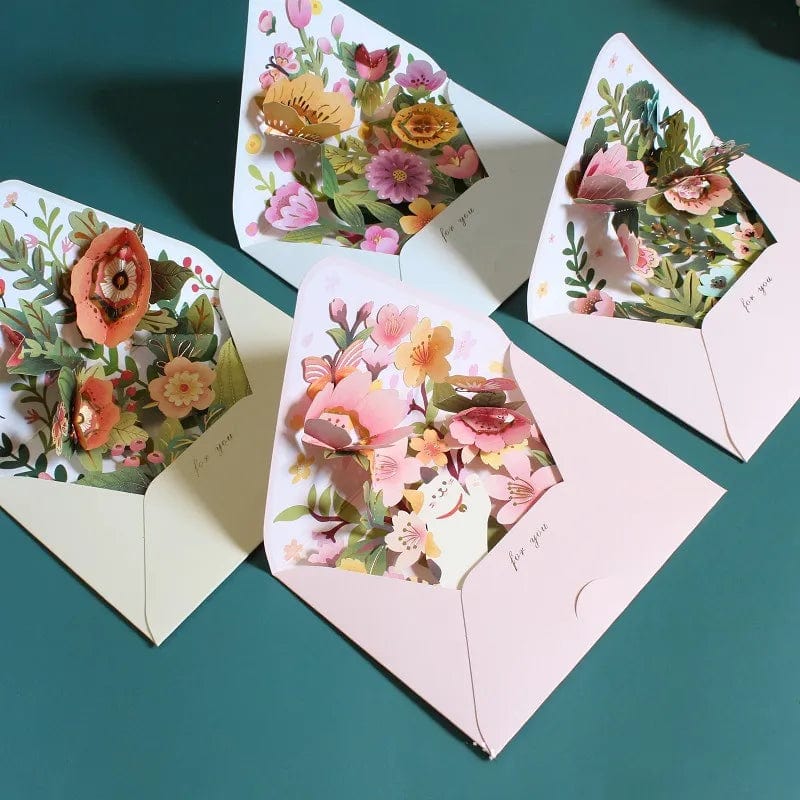 GeckoCustom New Romantic Flower 3D Pop-up Greeting Cards