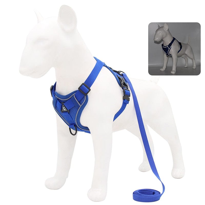 GeckoCustom No Pull Dog Harness and Leash Set Adjustable Pet Harness Vest For Small Dogs Cats Reflective Mesh Dog Chest Strap French Bulldog Blue / S 2-4 kg