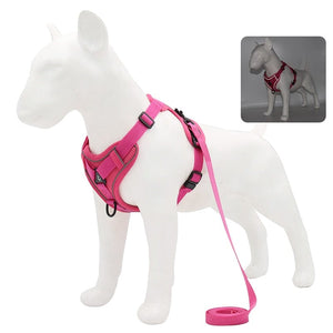 GeckoCustom No Pull Dog Harness and Leash Set Adjustable Pet Harness Vest For Small Dogs Cats Reflective Mesh Dog Chest Strap French Bulldog Rose Red / S 2-4 kg