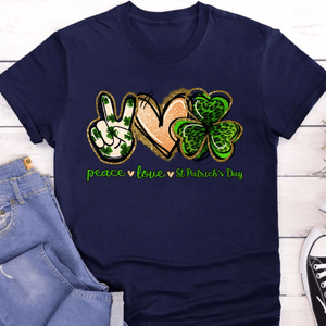 GeckoCustom Peace Love St. Patrick's Day Irish Shirt HO82 893406 Basic Tee / Navy / S