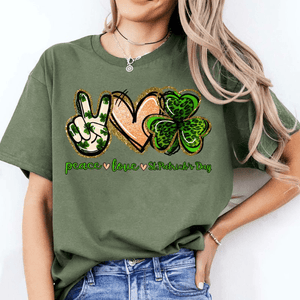 GeckoCustom Peace Love St. Patrick's Day Irish Shirt HO82 893406 Basic Tee / Military / S