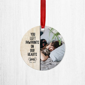 GeckoCustom Personalize Photo You Left Paw Prints On Our Hearts Dog Cat Wood Ornament DA199 HN590