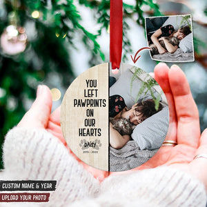 GeckoCustom Personalize Photo You Left Paw Prints On Our Hearts Dog Cat Wood Ornament DA199 HN590