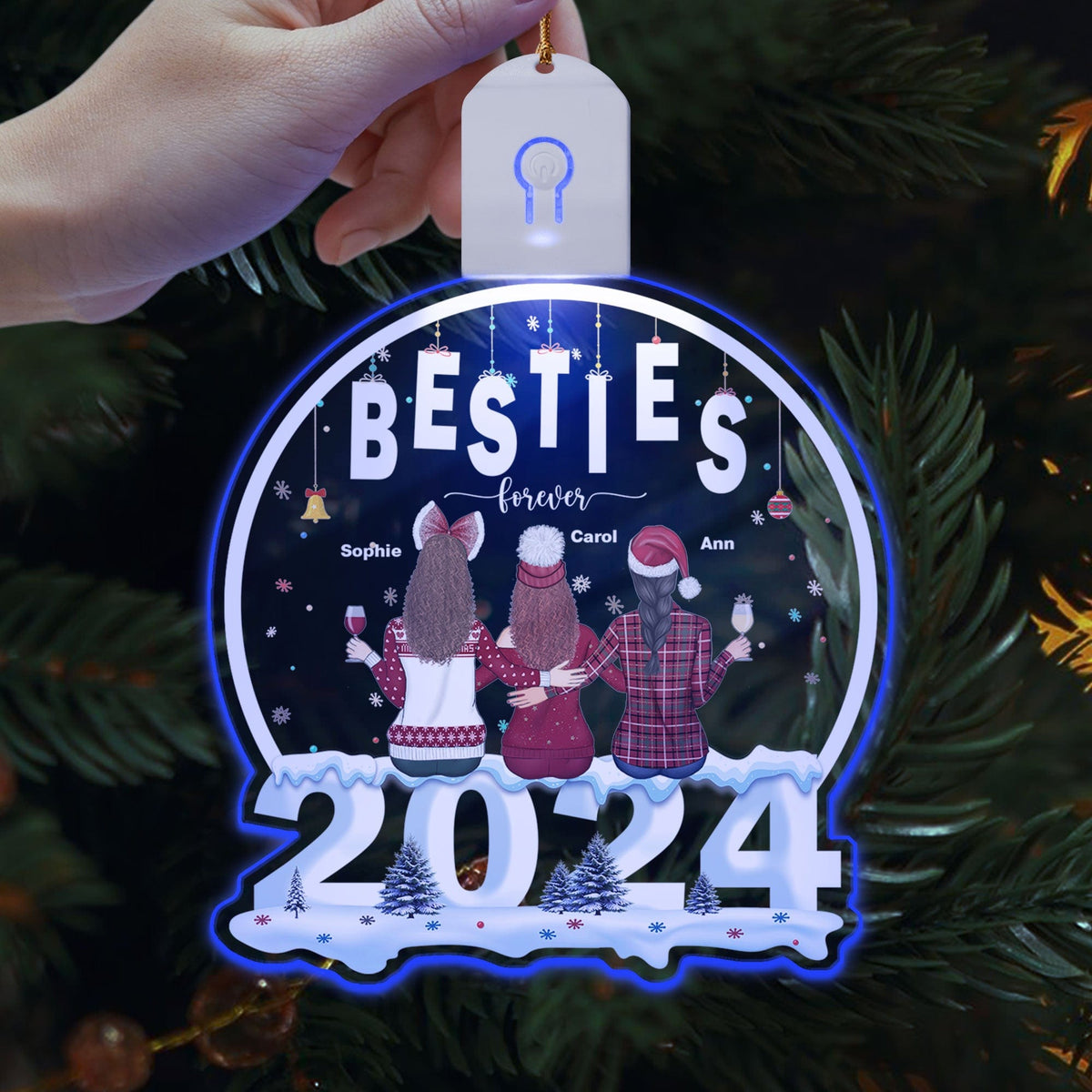GeckoCustom Personalized 2024 Besties Forever Led Acrylic Ornament For Besties HO82 893272 3 inches