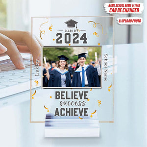 GeckoCustom Personalized Believe Success Achieve Graduation Acrylic Plaque and Stand, HN590