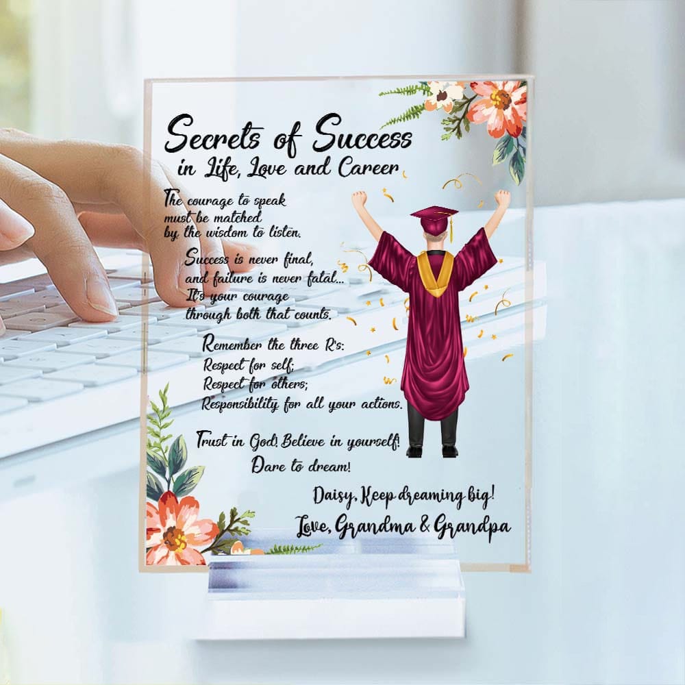 GeckoCustom Personalized Clipart Secrets Of Success Graduation Gift Acrylic Plaque, HN590